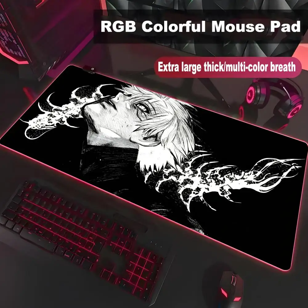 Фото Коврик для мыши Tokyo G-Ghoul Ken Kaneki, высококачественный игровой коврик с RGB LED подсветкой для ПК, большой коврик для студентов, светящийся коврик для геймеров HYBXXC №4