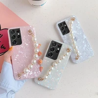 pearl bracelet wrist chian soft tpu case for samsung galaxy s22 s21 fe s20 s10 s9 note 8 9 10 20 plus ultra conch pattern cover