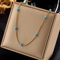xiyanike 316l stainless steel necklace for women blue beads new trends exquisite chic simple classic charming birthday jewelry