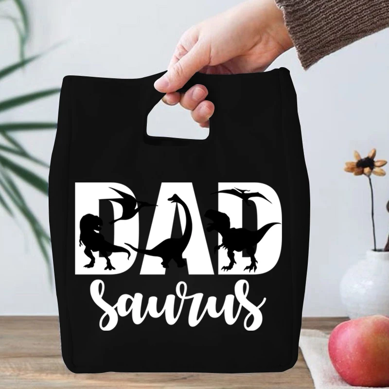 

Dad Saurus Graphic Lunch Bags Women Tote Bags Cartoon Animal Canvas Bags Harajuku Dinosaur Ortable Thermal Lunch Bags for Kiss