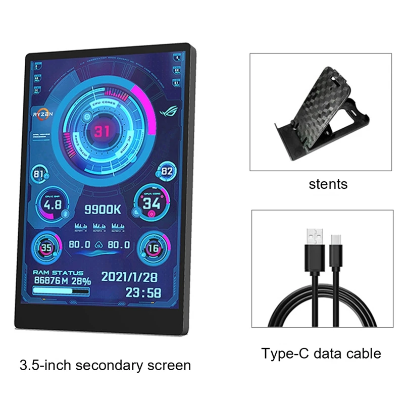 

1 Set 3.5 Inch Computer Small Secondary Screen Computer Temperature Monitoring Screen AIDA64