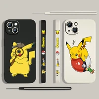 pikachu anime cute cartoon for apple iphone 13 12 mini 11 pro xs max xr x 8 7 6s se plus liquid left rope silicone phone case