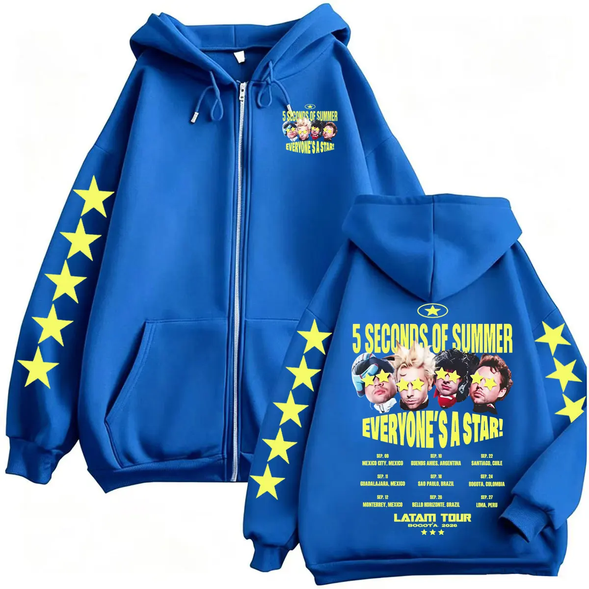 Фото Мужские толстовки с капюшоном на молнии 5 Seconds of Summer Everyone's A Star Latam Tour 2026, готические, в стиле Харадзюку, высокого качества, куртки-свитшоты №4