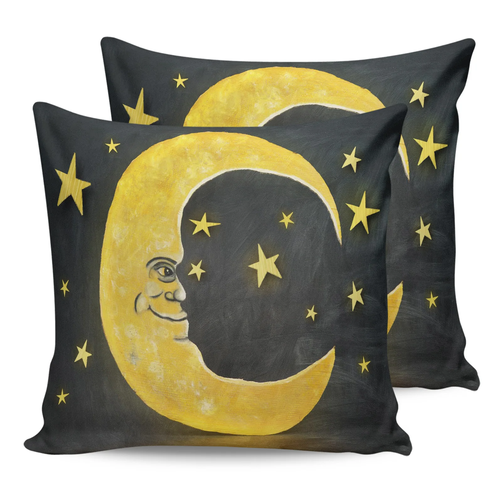 

Moon Yellow Stars Pillow Case Set for Living Room Sofa Decor Pillow Cover Bedroom and Home Decorative Pillowcases