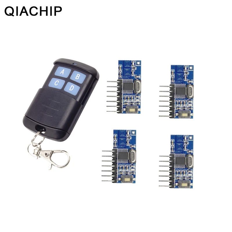 

QIACHIP 433Mhz Wireless Receiver Learning Code 1527 Decoding Module & RF Remote Control Transmitter 4 CH Output Learning Button