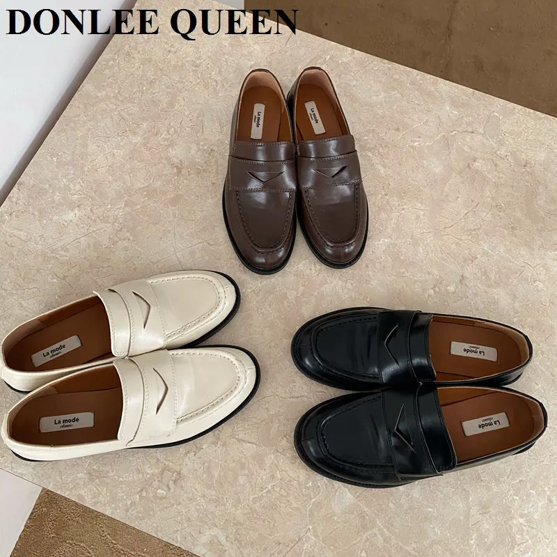 

Туфли женские на плоской подошве, без застежки, однотонные лоферы, повседневная обувь для прогулок, Мокасины, Ретро стиль, балетки, весна