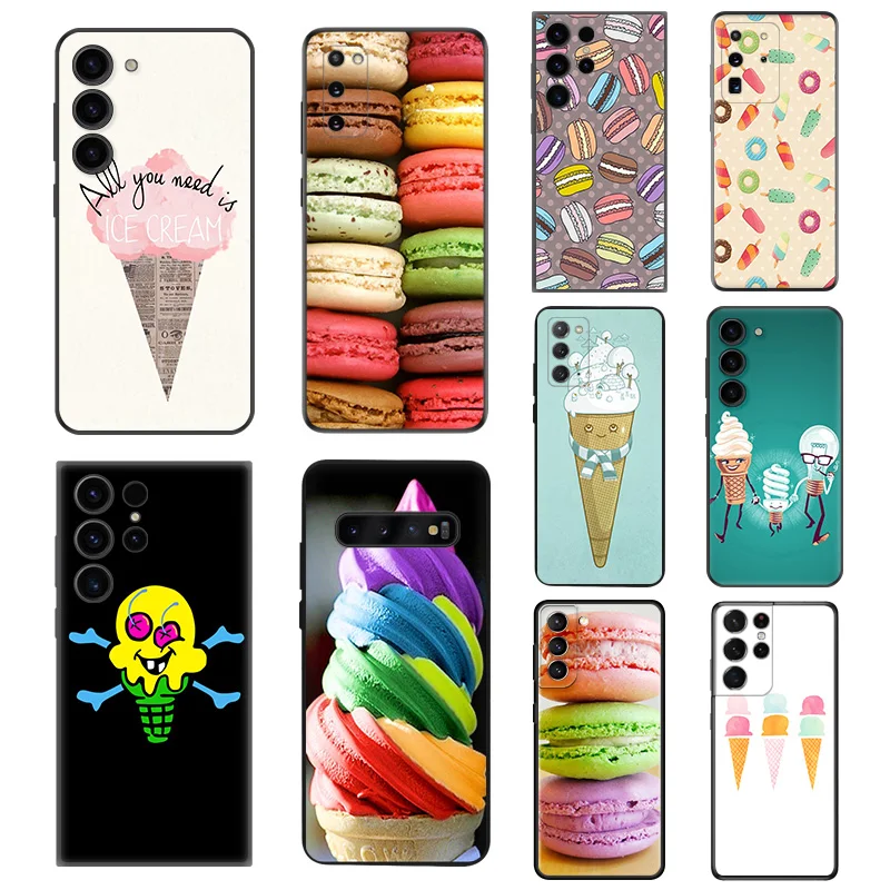 

Силиконовые черные чехлы для телефонов Samsung Galaxy S23 Ultra 5G S22 S21 S20 FE Plus Note 20 10 9 8 S10 E Lite с изображением мороженого