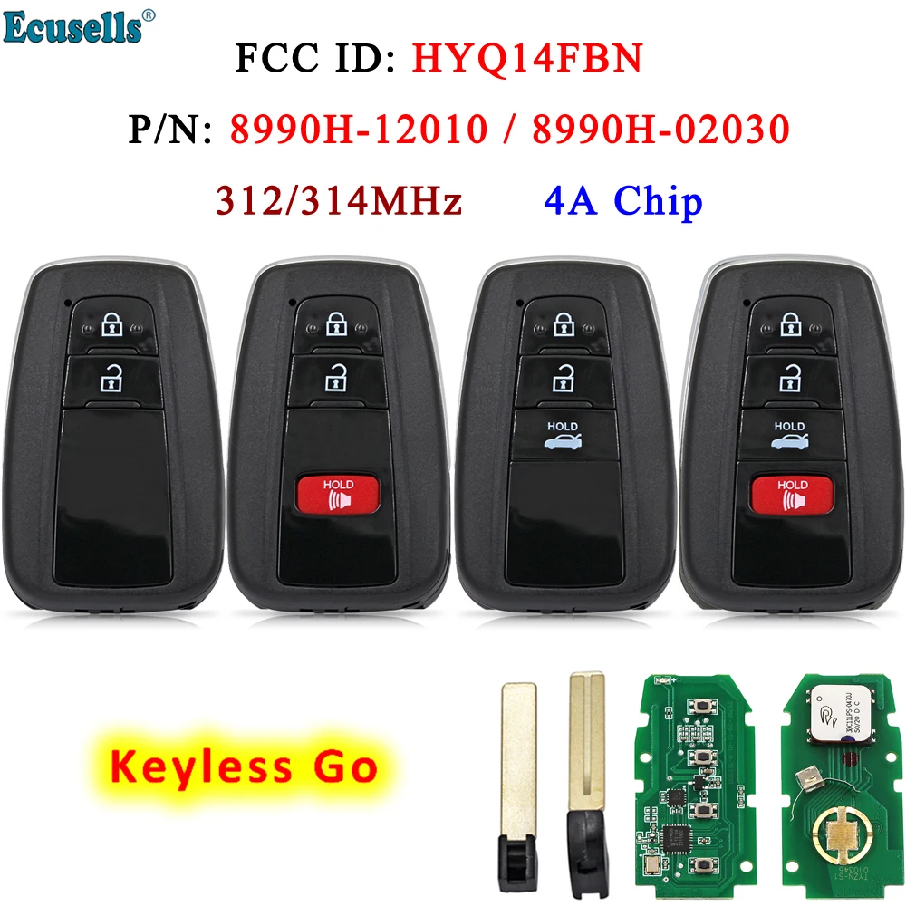 Смарт-ключ без ключа Ecusells 2/3/4B для Toyota Corolla 2019-2021 312/314 МГц 4A Chip 8990H-12010 8990H-02030 FCCID : HYQ14FBN
