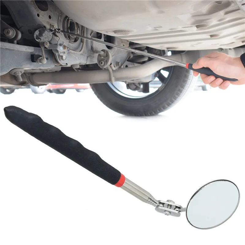 360 Retractable Telescopic Inspection Detection lens Round Mirror Silver Pocket Clip New Car Tools Extend 7-1/4