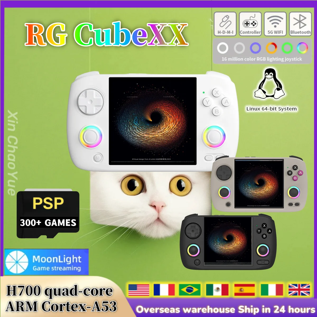 Портативная игровая консоль ANBERNIC RG CUBEXX с экраном 3 95 дюйма IPS Linux WIFI 256G PSP RGCubeXX