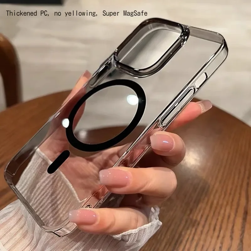 Фото Ультратонкий Прозрачный жесткий пластиковый чехол для iPhone 15, 14 Plus, 13, 12, 11 Pro Max, Magsafe, Беспроводная зарядка, магнитный прозрачный чехол из поликарбоната №2