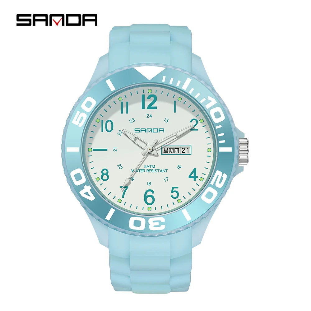 SANDA  Couple Electronic Quartz Watch Contracted Fluorescent Double Calendar Stylish Cool Men And Women Student Waterproof Watch