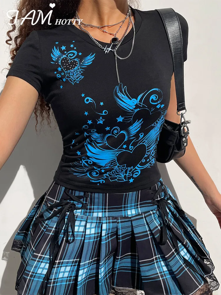 

Женская футболка с принтом бабочек IAMHOTTY, винтажный короткий топ без рукавов, черная летняя одежда для гранж y2k, топы, Лидер продаж