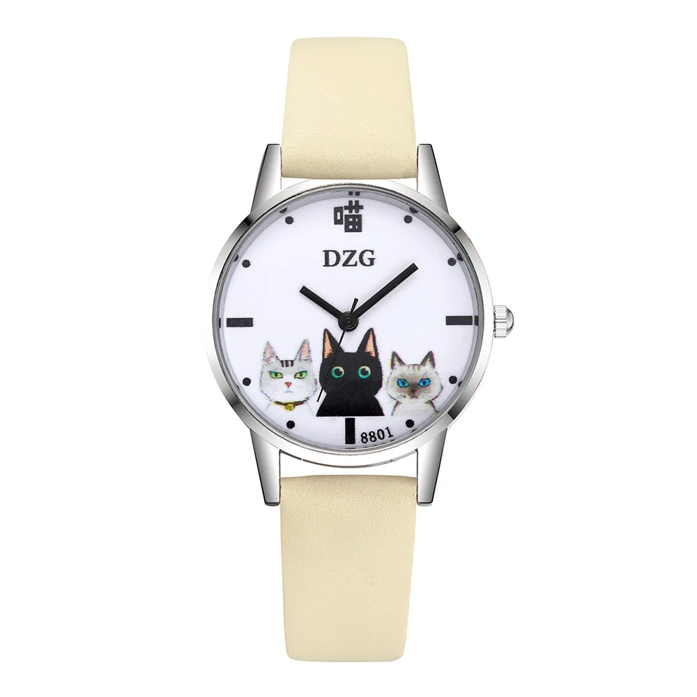 New thin simple three-meow belt watch female cute girlish student quartz | Наручные часы