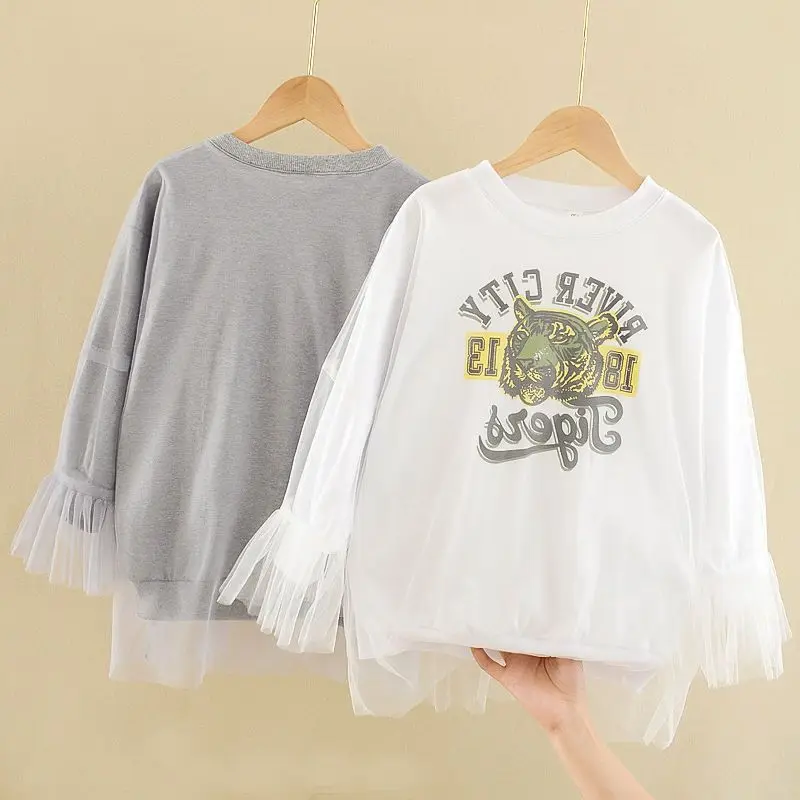 

Spring And Autumn Girls' Tops New Large Children's Super Western-Style Loose T-Shirt Girls Long Spring And Autumn Dresses