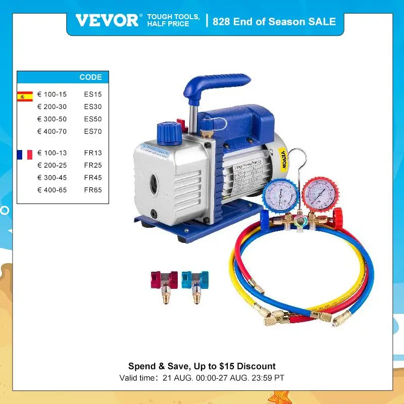 VEVOR 1.8-4.8CFM Refrigerant Vacuum Pump Kits HVAC Refrigera