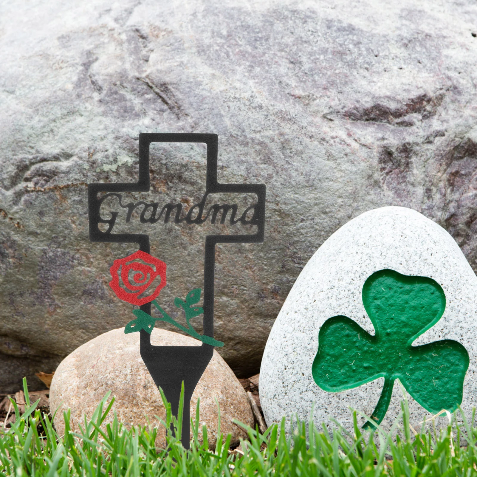 

Cemetery Stake Memorial For Grandmother Deceased Grave Decoration Cross Marker Metal Yard Decorations Sign Garden