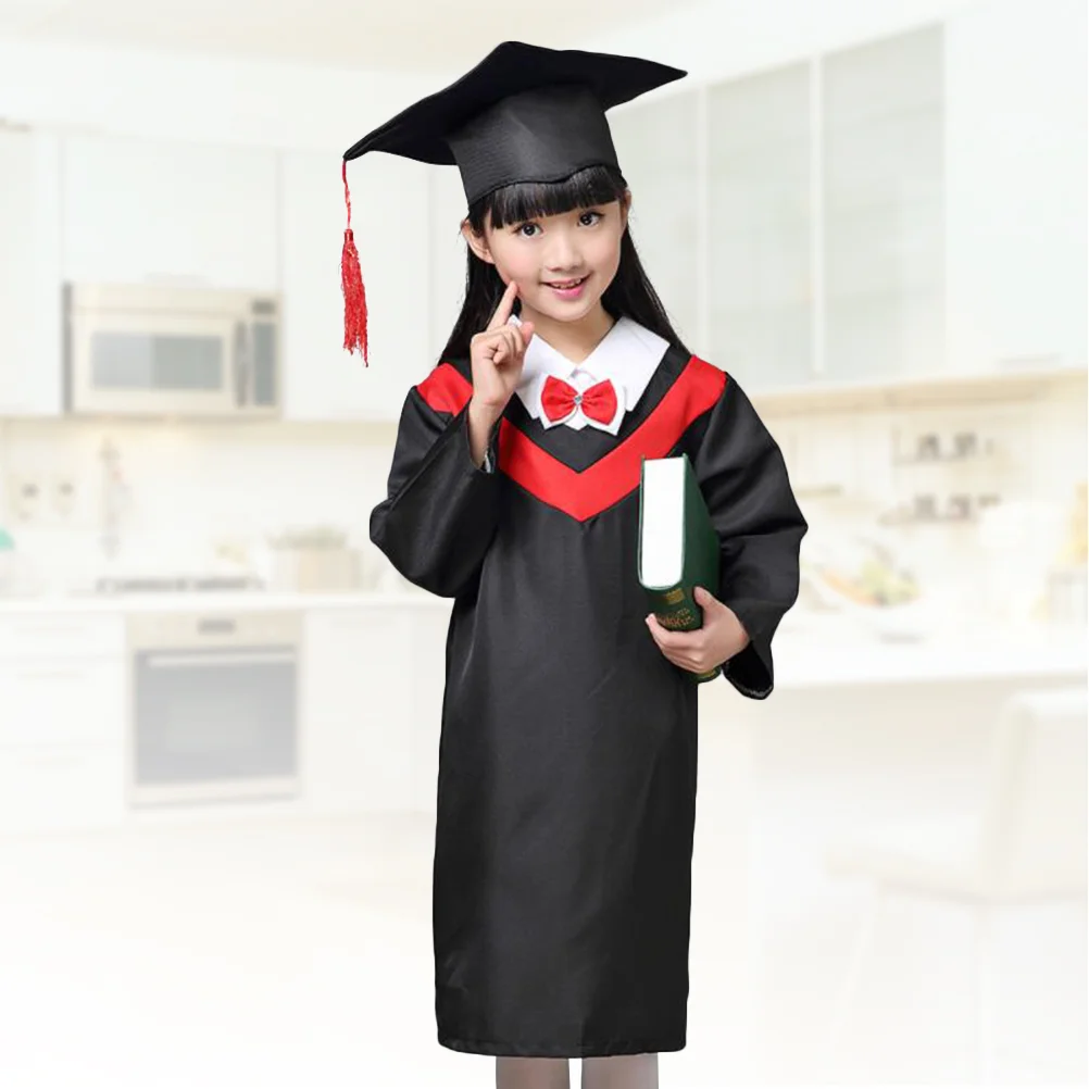 

Graduation Gown Cap Black Robe Kids Cosplay Costumes Doctoral Cloak Bachelor Girl School Uniforms Childs Child Children Sets