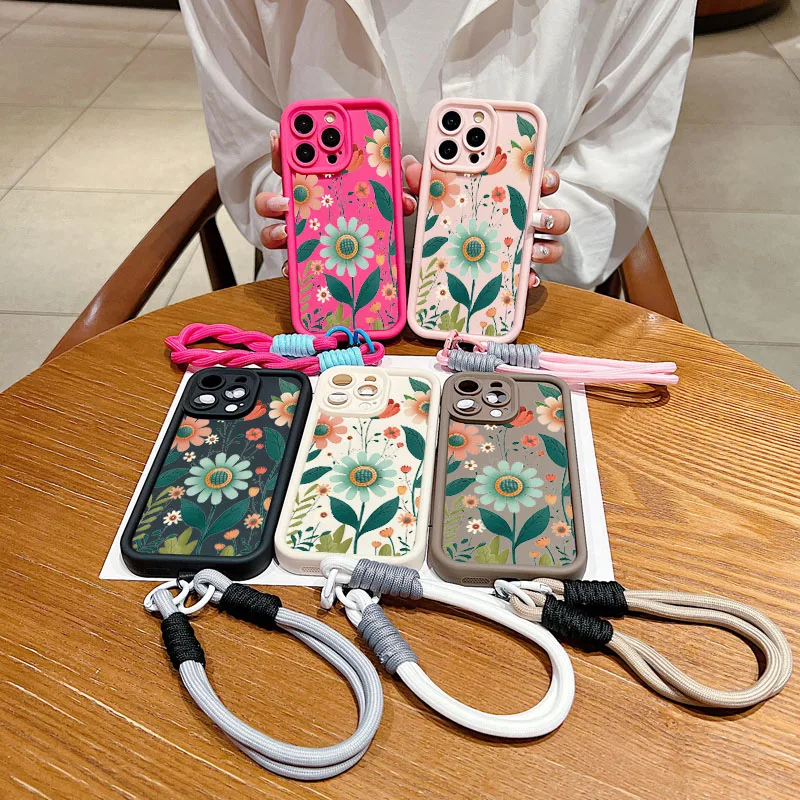 Чехол для телефона с ремешком на запястье iPhone 11 12 13 14 15 16 Pro MAX XS Max XR 7 8 Plus милым