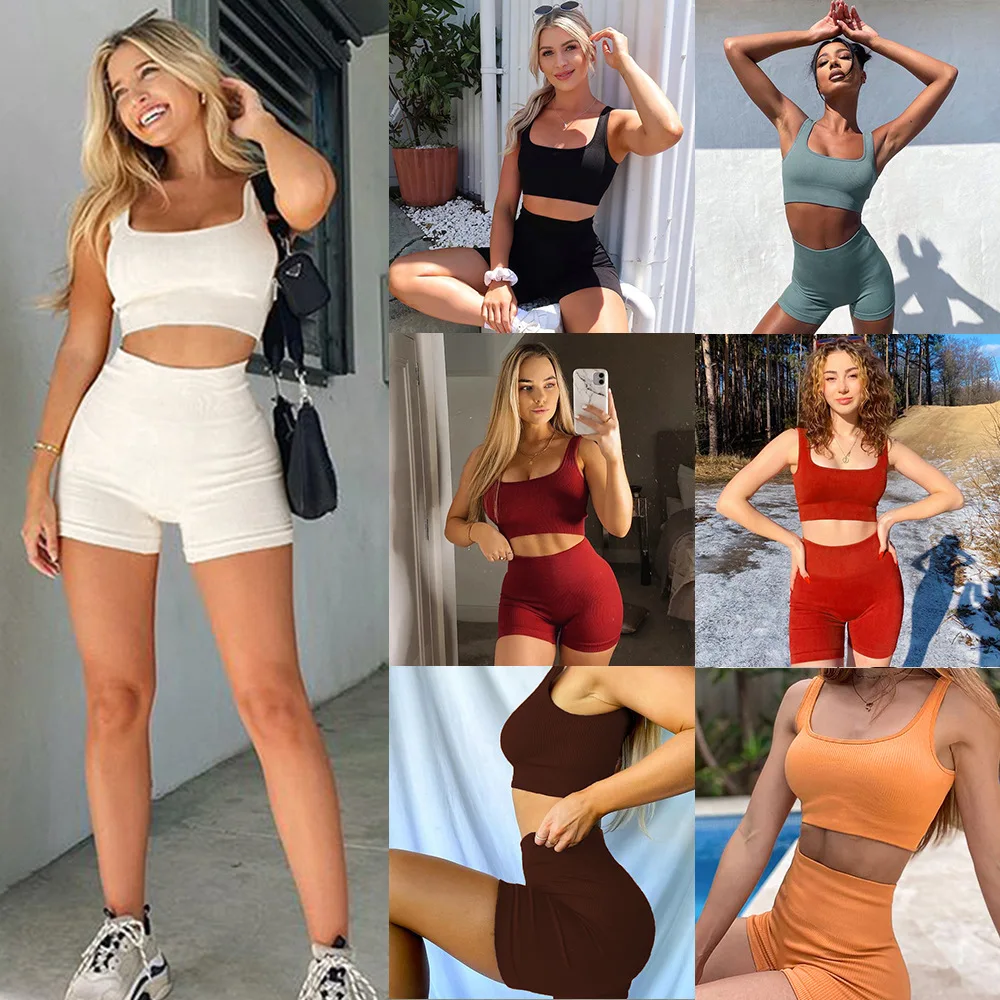 

Gym Set Women Sports Suit Tight High Waist Shorts Butt Lift Summer Fitness Running Shockproof Yoga Workout Clothes 2023 New