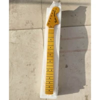 1pcs 22 fret high quality gloss yellow colour electric guitar neck finished st guitar handle maple fretboard with logo varnished