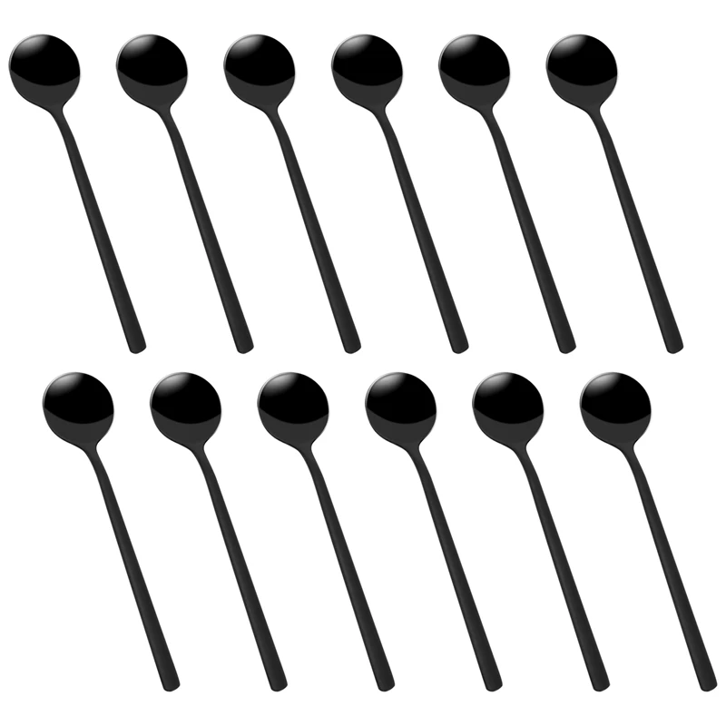 

Hot YO-Mini десертные искусственные ложки, черные покрытые чайные ложки, матовая ручка для десерта, чая, мороженого, торта, кофе, набор из 12