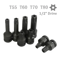 8pcs torx bit with hole electric impact wrench air wrench adaptor bit set 12 adaptor drive socket bits t55 t60 t70 t80 tool