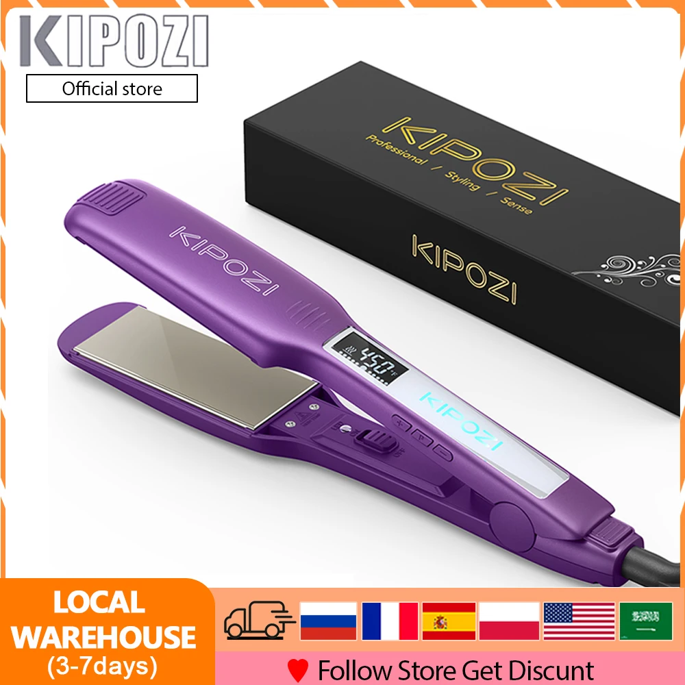 

KIPOZI KP-139 Professional Hair Straightener Fast Heat Smart Timer Flat Iron LCD Display Curling and Straightening Salon BK/PP/P