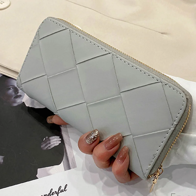 

Women's Wallets lattice Wallet Women Long Purses Brand Designer Pu Leather Zipper Clutch Bags Money Coin Pocket Long