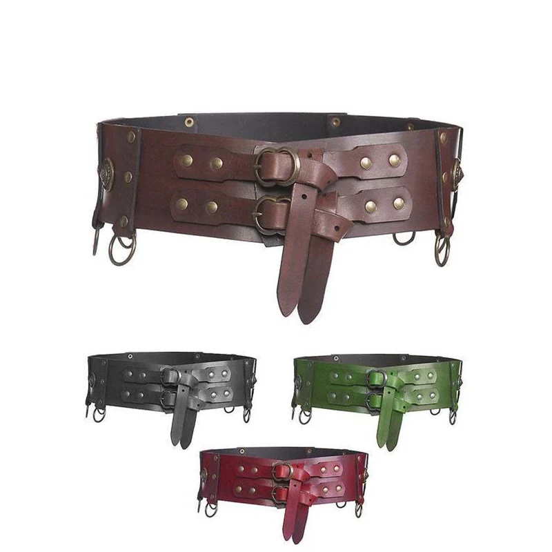 Cinturón de cuero ancho para hombre y mujer, accesorio de cintura para disfraz de poeta Steampunk de la Edad Media vikingo Vintage, Medieval, Larp, Elf, Ranger