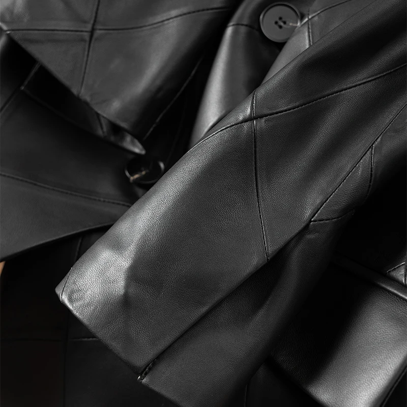 Winter High Quality Sheepskin Genuine Leather Jacket Women  Autumn/Winter  Single Breasted  Leather & Suede  V-Neck  Blazers