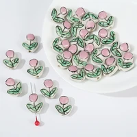 5pcs 16x14mm hand painted flower ceramic beads pinkredyellowblue tulip ceramics bead for jewelry making diy bracelet earring