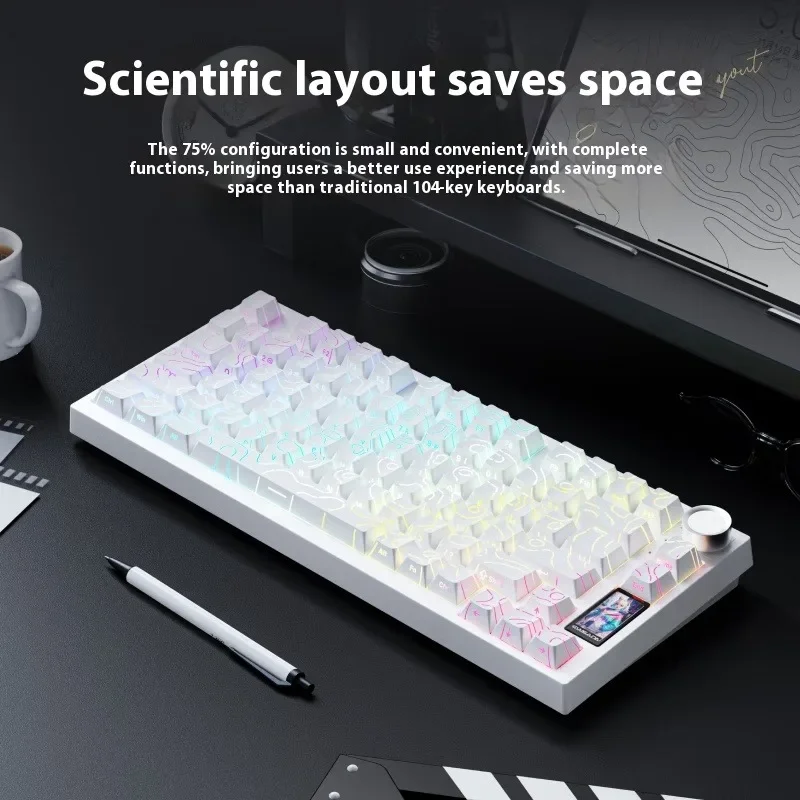 Трехрежимная механическая клавиатура EWEADN X75 Pro с переключателем Red Rabbit 8000 мАч