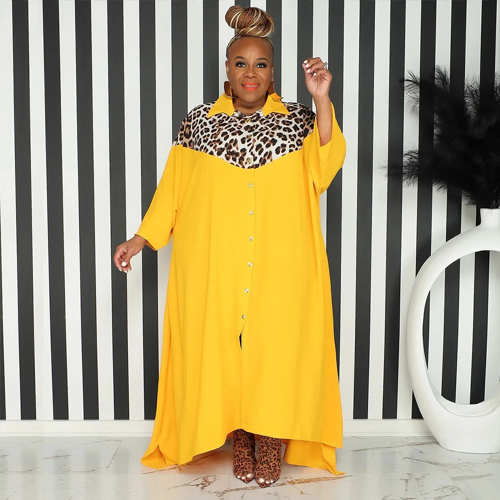 Plus Size Leopard Loose Dress Women Patchwork Pretty Club Cloth Lady Casual Luxury Robe 2023 Summer Trendy Evening New In Dress