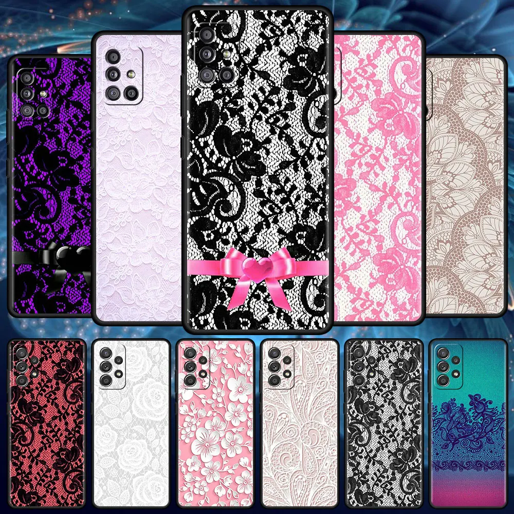 

Flowers Lace Print Case For Samsung Galaxy A52 A51 A12 A21s A32 Soft Phone Cover A71 A02s A31 A72 A22 A11 A41 Black Fundas Capas
