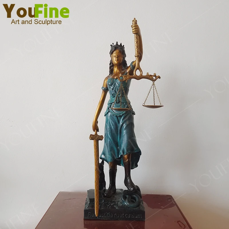 

48cm Bronze Lady Justice Statue With Scales Goddess Themis Bronze Sculpture Famous Greek Mythology Figure Home Decor Ornament