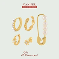 canner 5pcs set pearl korean fashion earring for women drop earrings ear piercing huggie 18k gold wedding accessories