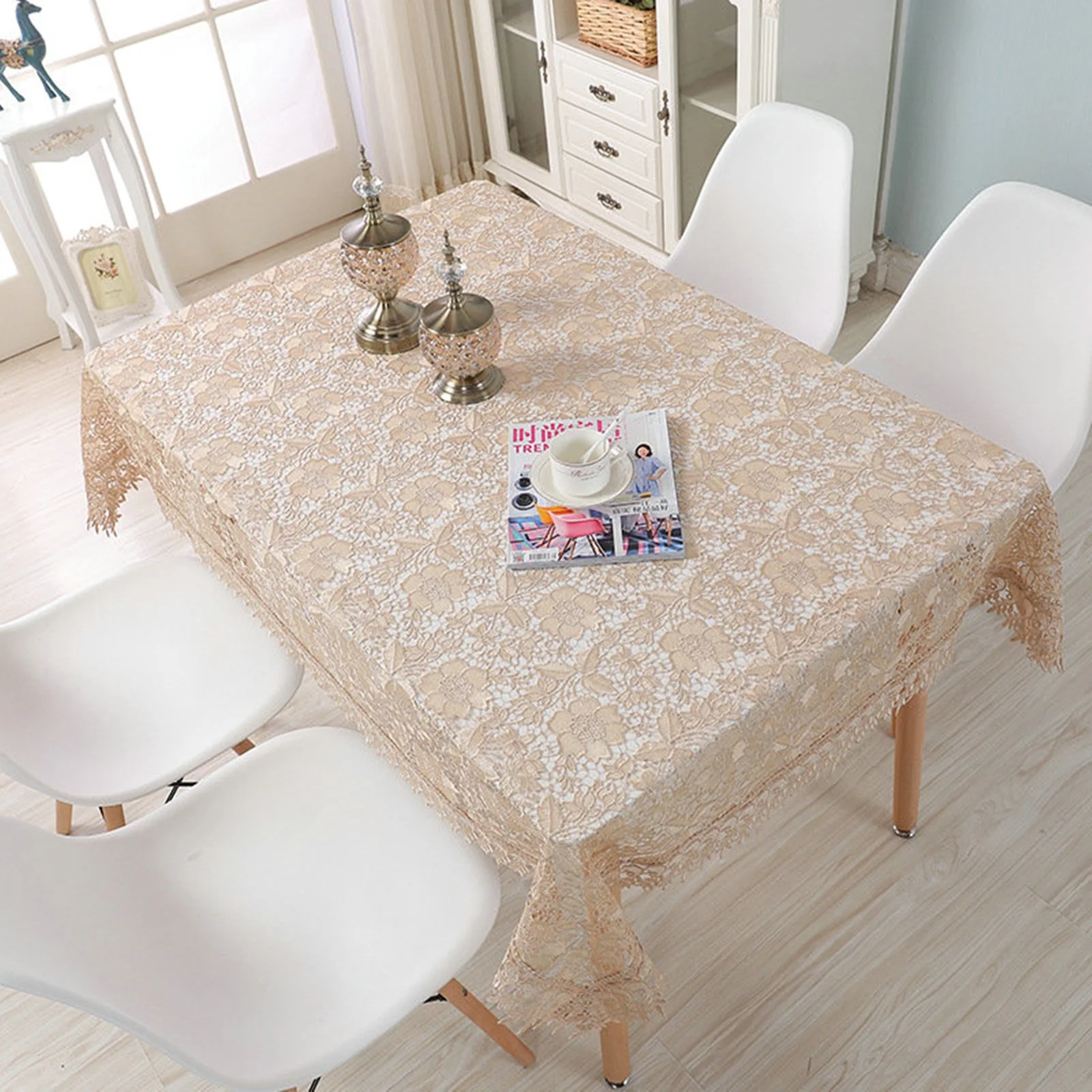 

Polyester Tablecloths, Waterproof Table Covers Flower Brown Dining Table Coffee Table Deco