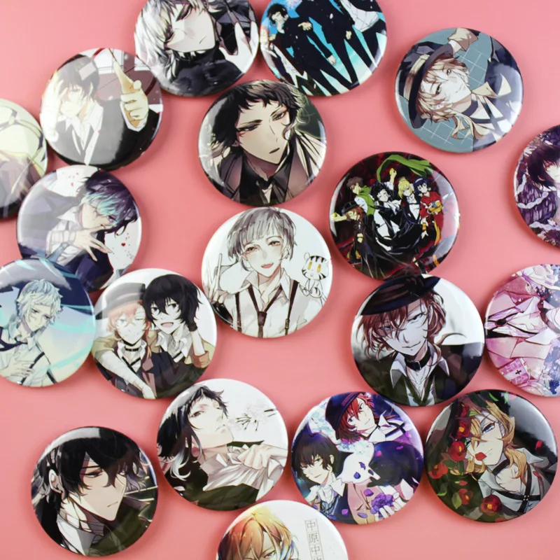 24pcs/lot Bungo Stray Dogs badge Classic Japanese anime brooch 58mm metal circular pin backpack clothing decoration student gift
