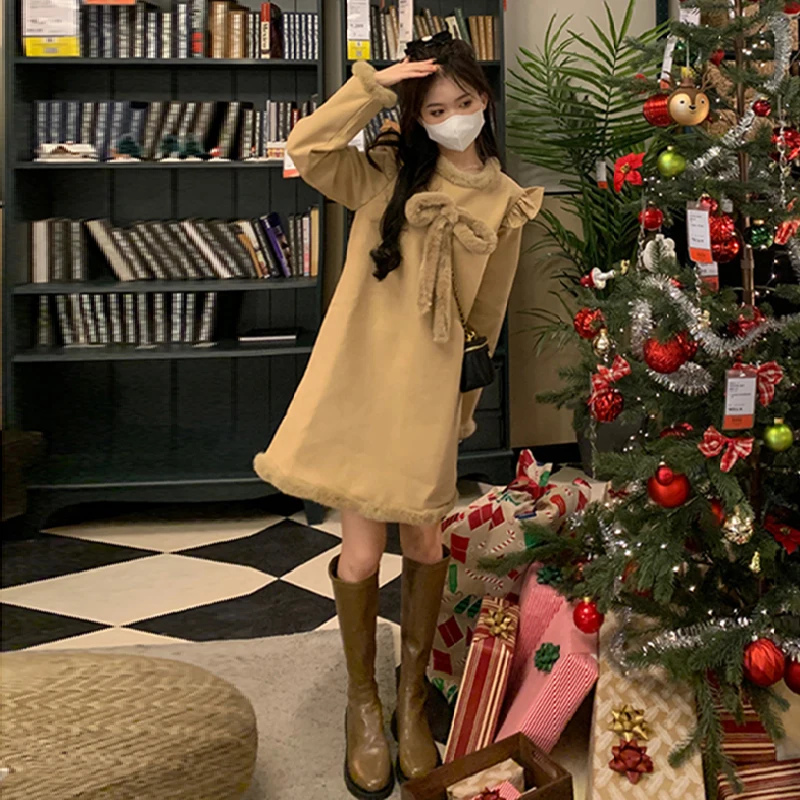 

Новое милое корейское японское платье, женское винтажное платье в стиле Харадзюку, элегантное мягкое платье с длинным рукавом, повседневна...