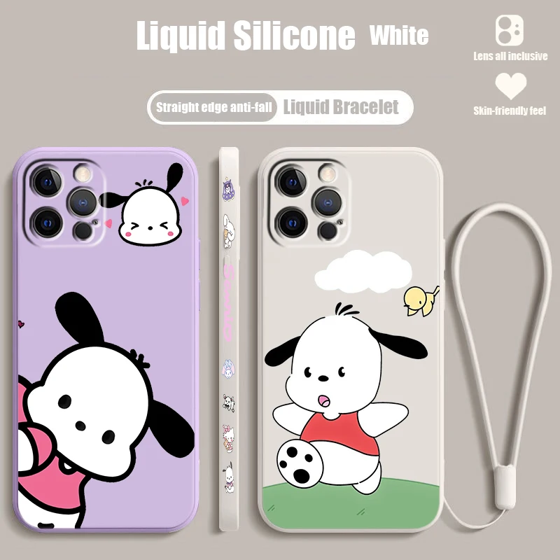 Sanrio мультфильм Pacha собака жидкая левая веревка для Apple iPhone 15 14 13 12 11 XS XR X 8 7 SE Pro Max Plus