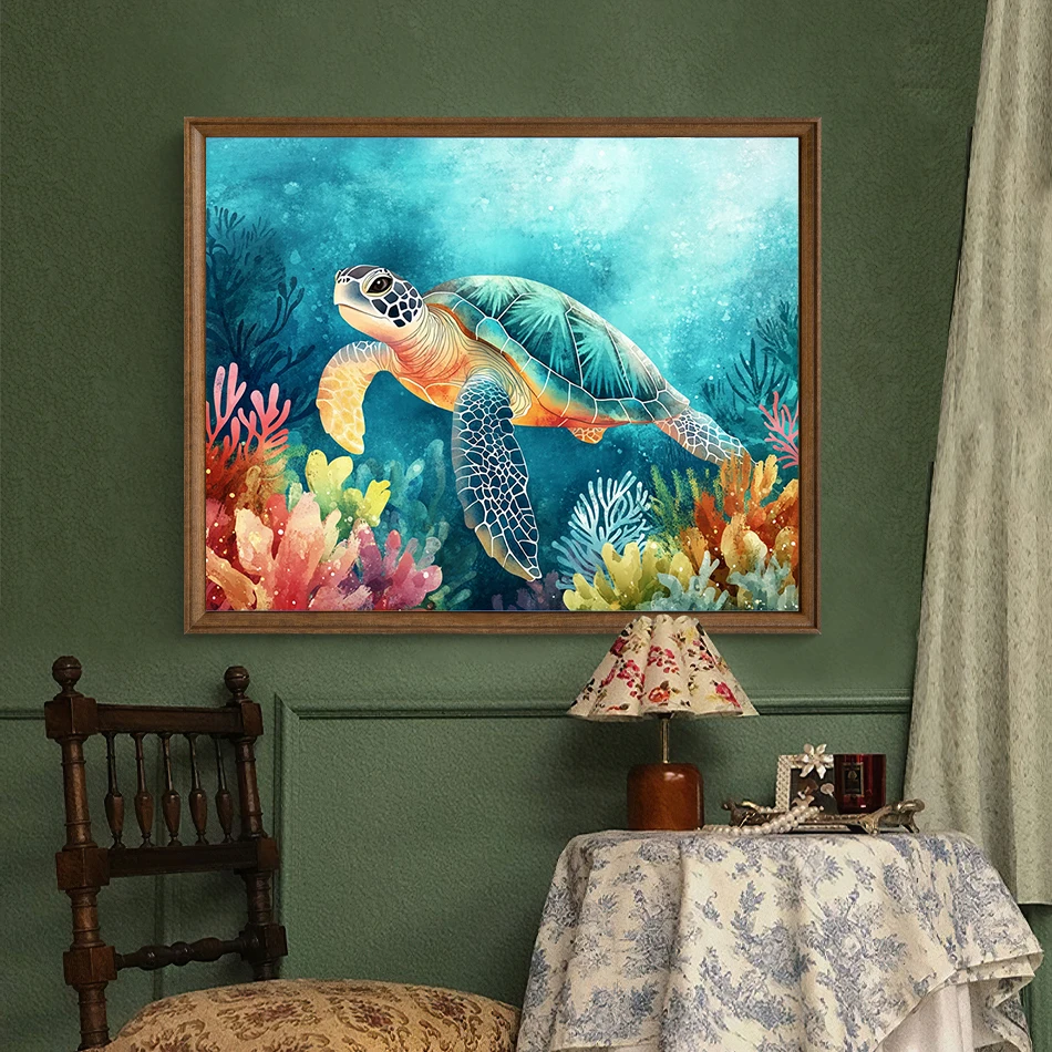 RUOPOTY-Painting By Numbers Draw,Turtle Cute Abstract,Handicraft,Drawing On Canvas,Color Markers,Watercolor,Decorative Paintings