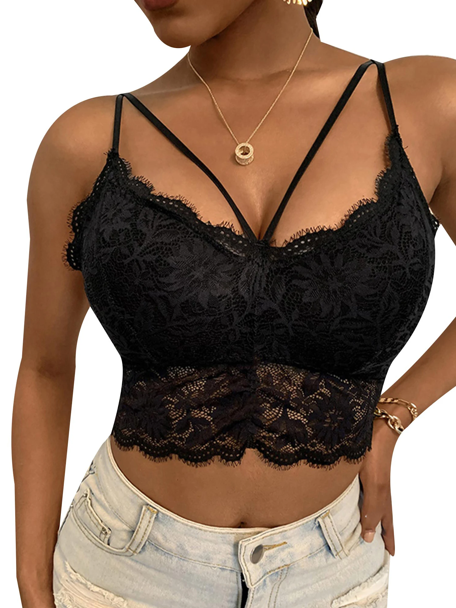 

Sexy Womens Lace V-Neck Tank Tops Lingerie Ladies Bralette Bra Nightwear Cami Sleeveless Adjustable Spaghetti Strap Female Tops