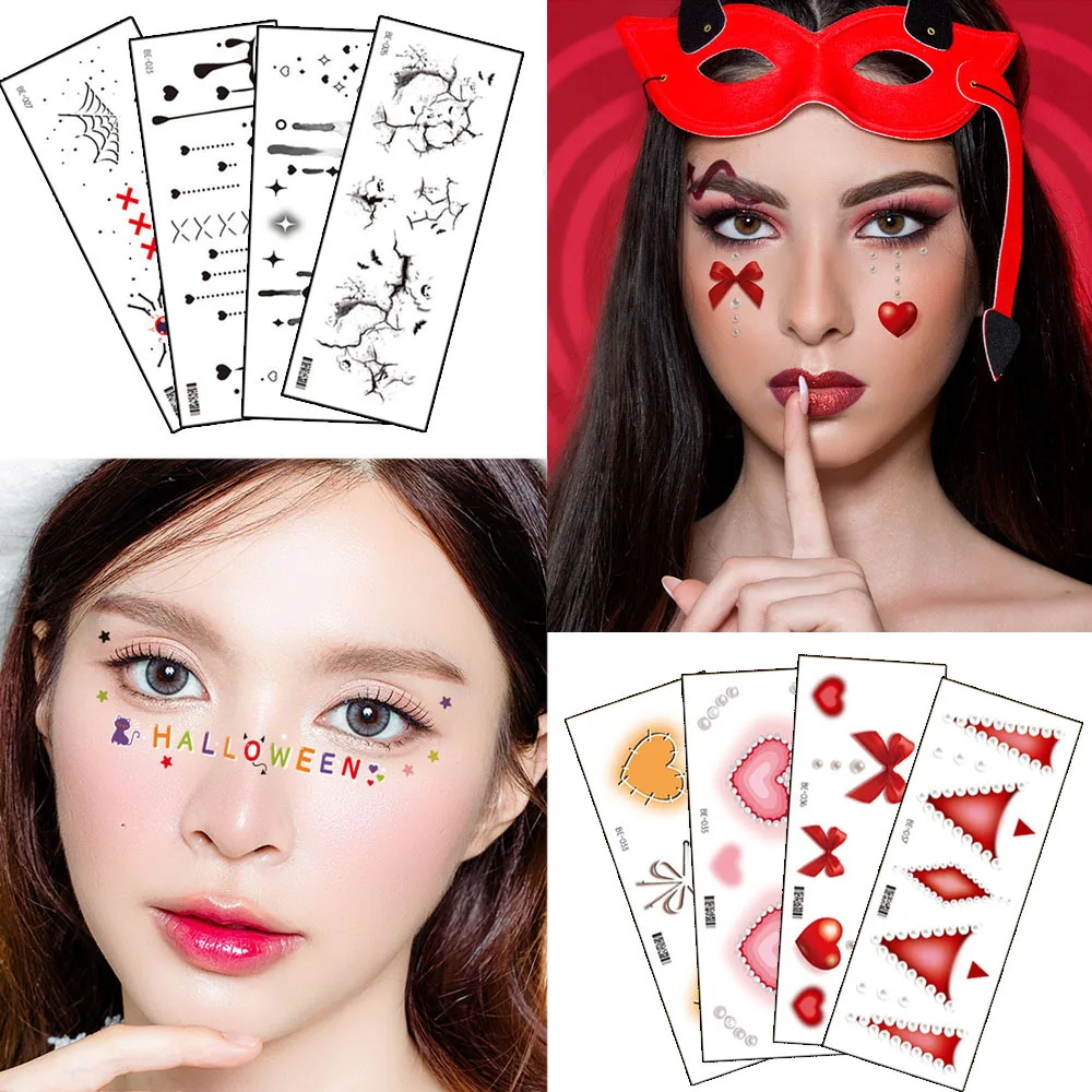 

Вечерние украшения, тату-наклейки на Хэллоуин, Временные татуировки, наклейки для лица, боди-арт, «сделай сам», стиль Хэллоуина, длительный срок службы INS