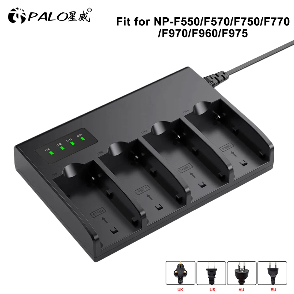 

4 Slots LED display Battery Charger Fast charge for Sony NP-F970 NP-F960 NP-F770 NP-F750 NP-F570 NP-F550 NP-FM500H Camera Battey