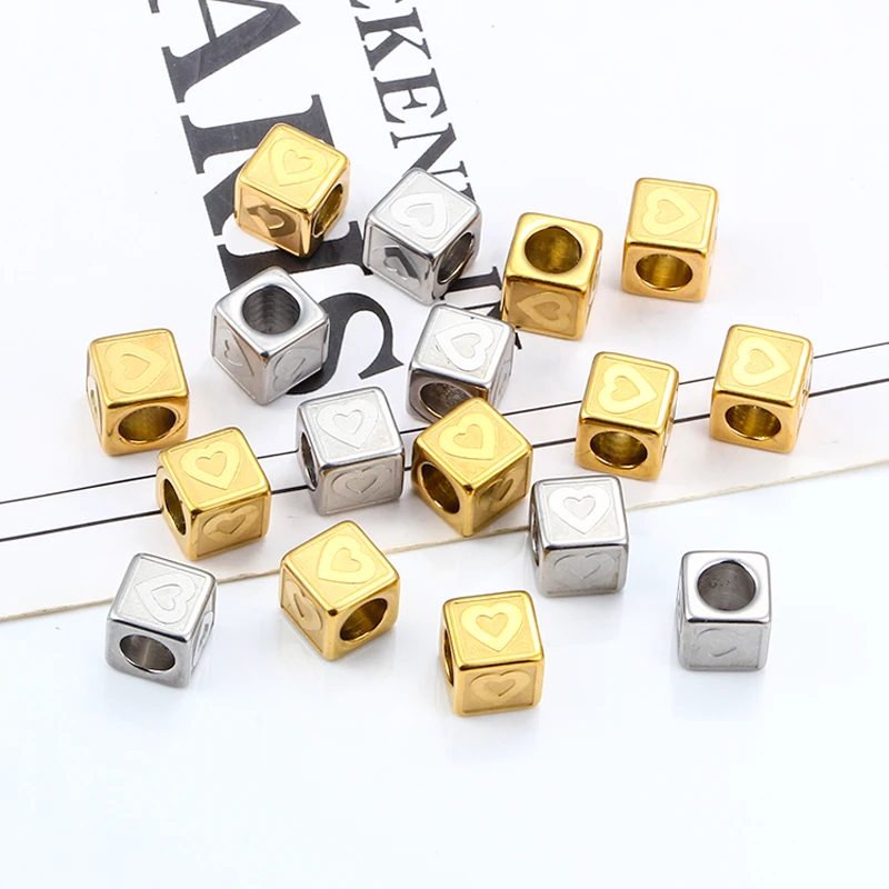 New Fashion Square Heart Beads For Jewelry Making Stainless Steel DIY Couple Necklace Bracelet Pendant Vacuum Plated 18k Gold