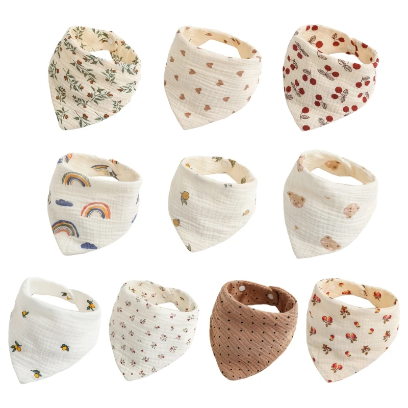 

Baby Floral Print Feeding Bib Burp Cloth Towel Triangle Scarf Saliva Towel for Newborn Gauze Handkerchief Teether Drooling Bib