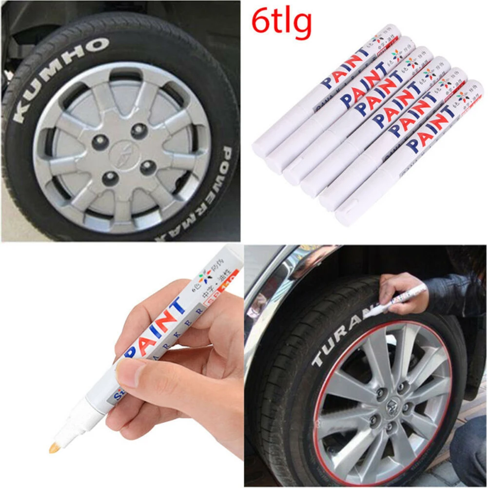 

6PC White Paint Pen Marker Waterproof Car Tyre Tire Tread CD Metal Permanent Paint Marker Graffti Oily Marker Lettering