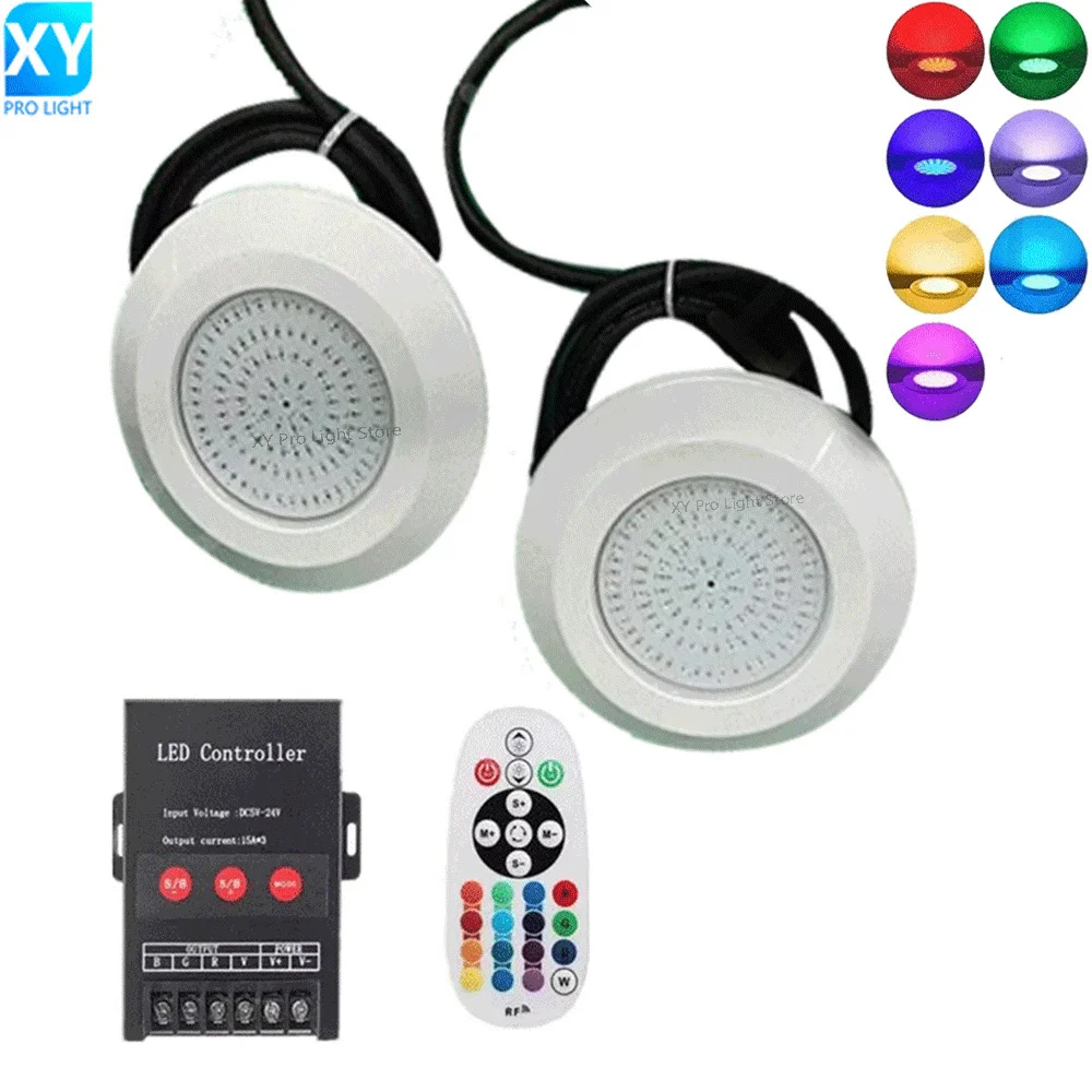 Фото Светодиодный RGB-светильник для бассейна 9W/12W, AC/DC12V, IP68, водонепроницаемый, для наружного/внутреннего использования, подводный светильник для фонтана, ландшафтный прожектор, лампа для бассейна №1