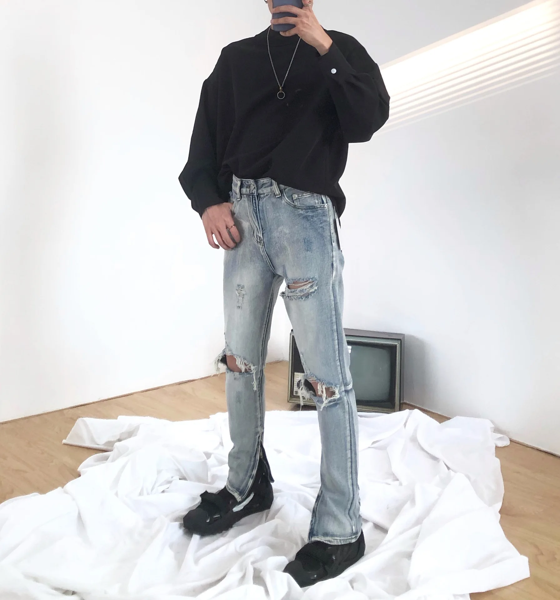 Men Jeans Men Trousers Ripped Unisex Hip Hop Slim Trousers Streetwear Men Clothing Denim Men's Loose Jeans Y2k Clothes Men Jeans